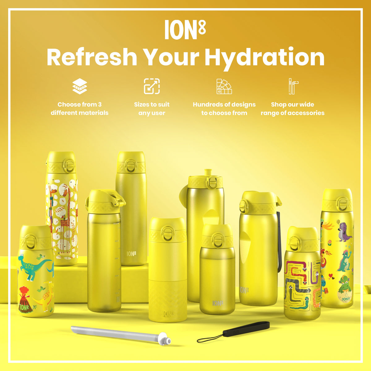 Leak Proof Kids Water Bottle, Stainless Steel, Yellow, 400ml (13oz)