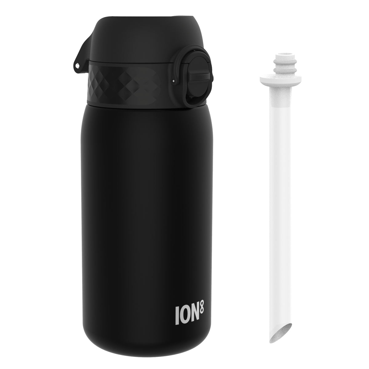 Botella de agua pequeña antifugas con pajita, Recyclon, negra, 350ml (12oz)