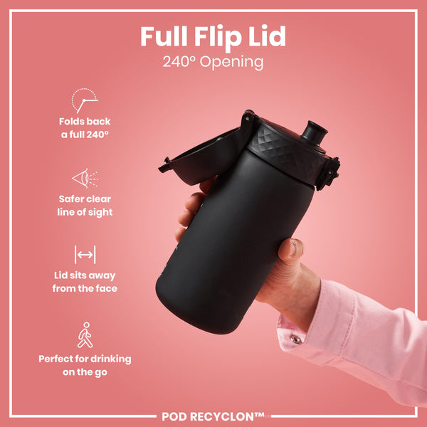 Botella de agua pequeña antifugas con pajita, Recyclon, negra, 350ml (12oz)
