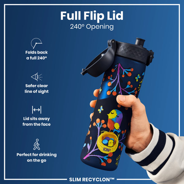 Botella de agua estrecha antifugas, Recyclon, Aves, 500ml (18oz)