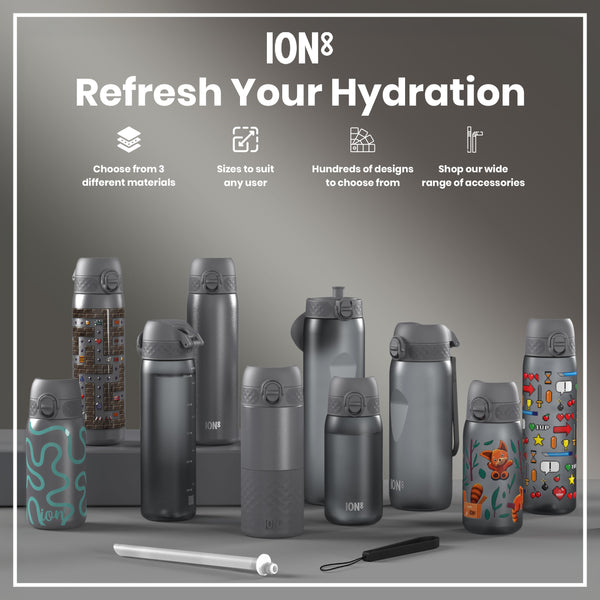 Leak Proof Medium Water Bottle with Straw, Recyclon, Grey, 500ml (18oz)