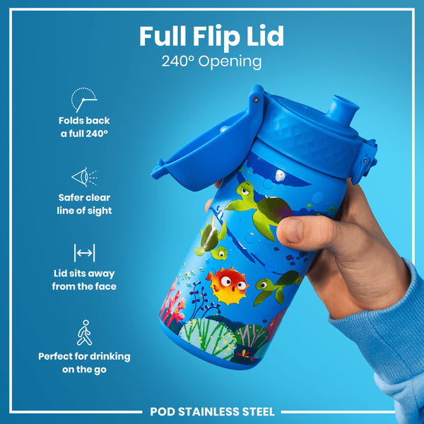 Bote de agua antifugas para niños, acero inoxidable, tortuga marina, 400ml (13oz)