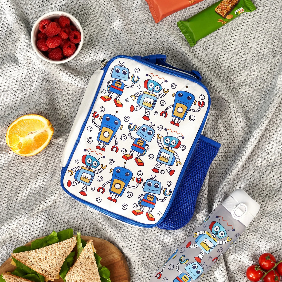 Kids Lunch Bag, Insulated, Robots, Medium