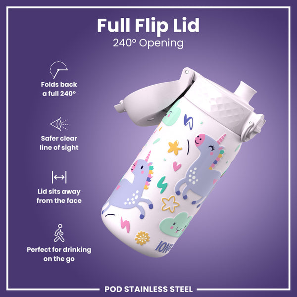 Botella de agua antifugas para niños, acero inoxidable, unicornios, 400ml
