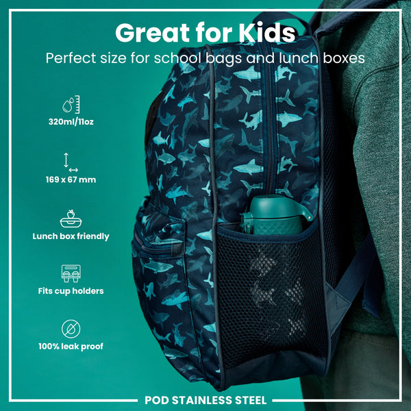 Leak Proof Thermal Steel Water Bottle, Insulated, Sharks, 320ml (11oz)