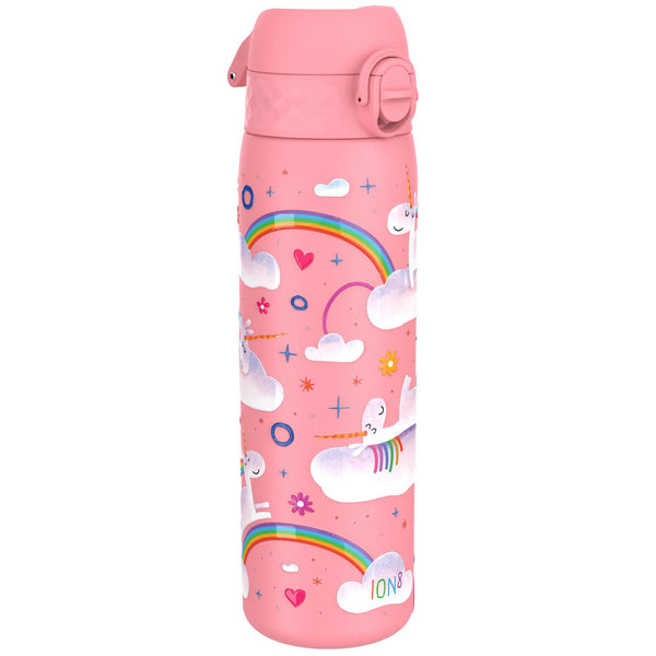Botella de agua estrecha antifugas, acero inoxidable, unicornio arcoíris, 600 ml (20 oz)
