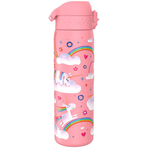 Botella de agua estrecha antifugas, acero inoxidable, unicornio arcoíris, 600 ml (20 oz)