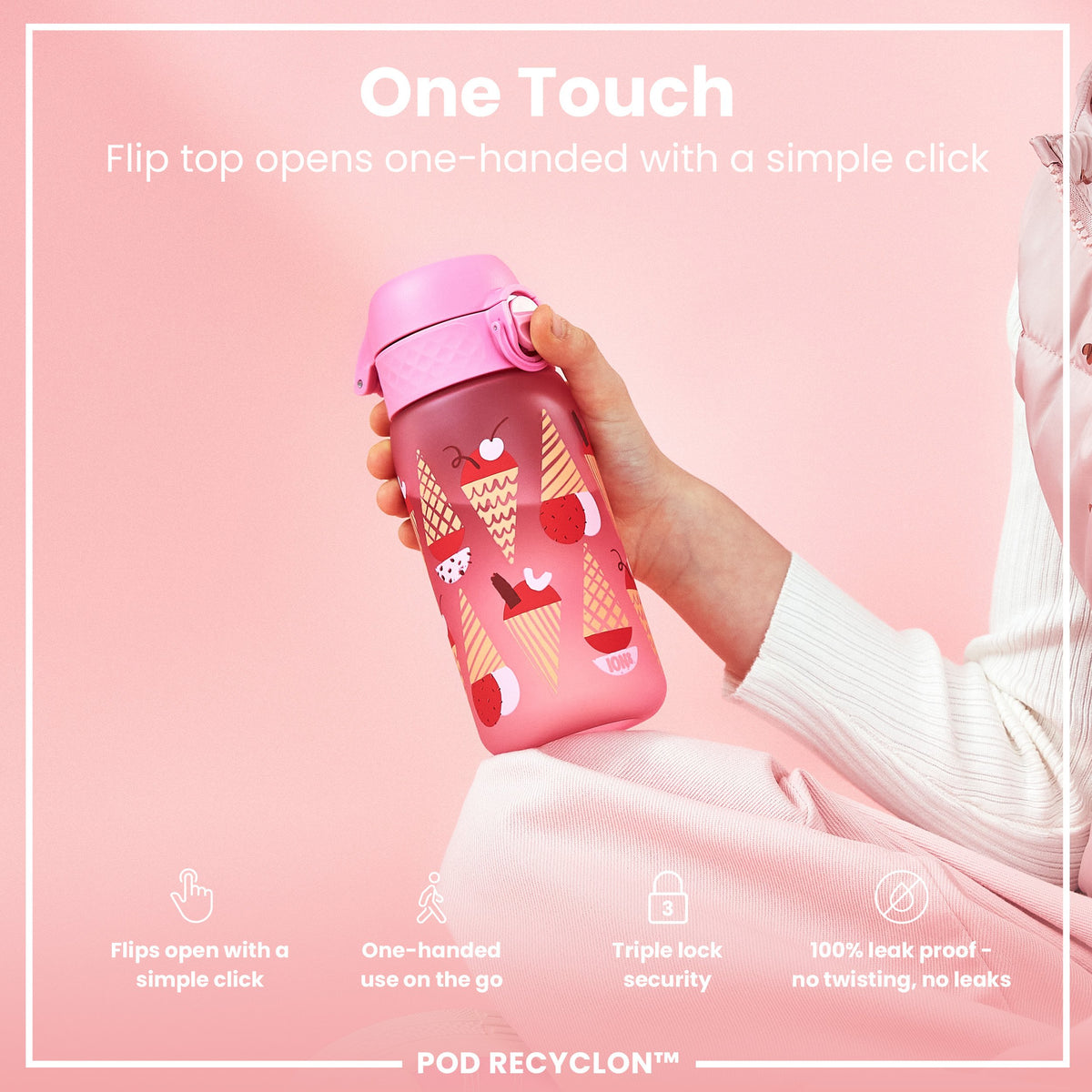 Botella de agua infantil antifugas, Recyclon, helados, 350ml (12oz)