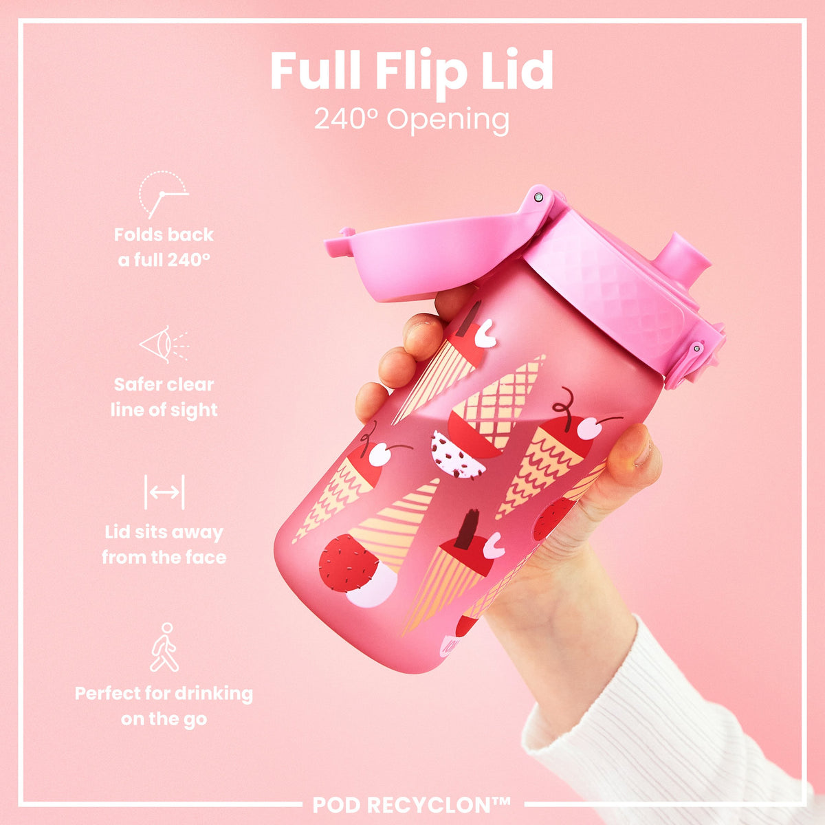 Botella de agua infantil antifugas, Recyclon, helados, 350ml (12oz)