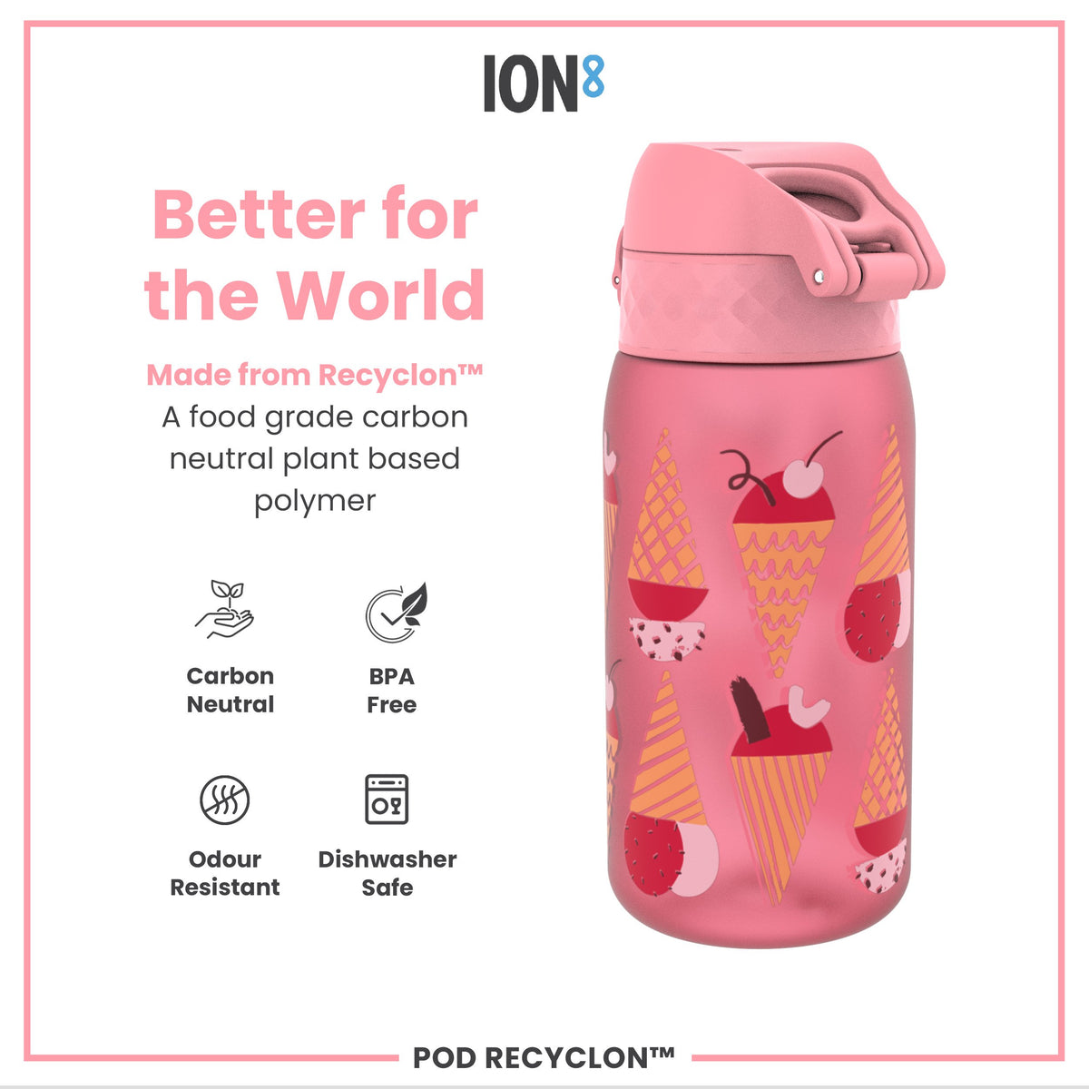 Botella de agua infantil antifugas, Recyclon, helados, 350ml (12oz)