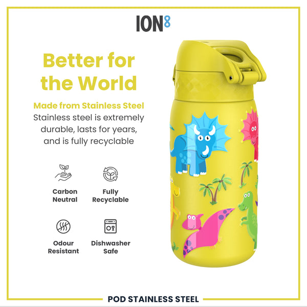 Botella de agua de acero inoxidable para niños, antifugas, diseño de dinosaurios, 400 ml (13 oz)