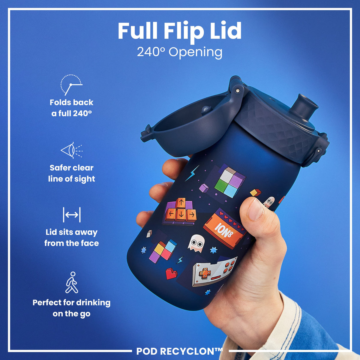 Botella de agua antifugas para niños, Recyclon, Gamer, 350ml (12oz)