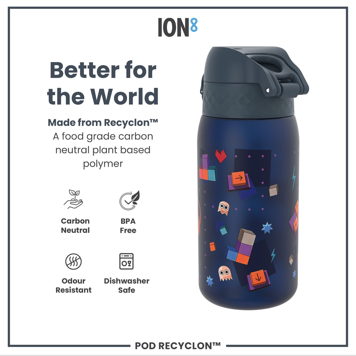 Botella de agua antifugas para niños, Recyclon, Gamer, 350ml (12oz)