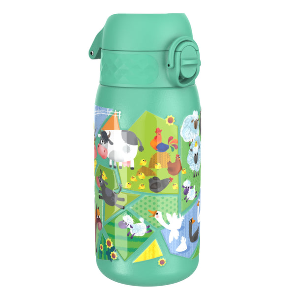 Botella de agua antifugas para niños, acero inoxidable, animales de granja, 400ml (13oz)