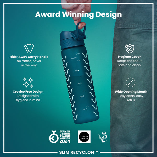 Leak Proof Slim Water Bottle, Recyclon, Waves, 500ml (18oz)