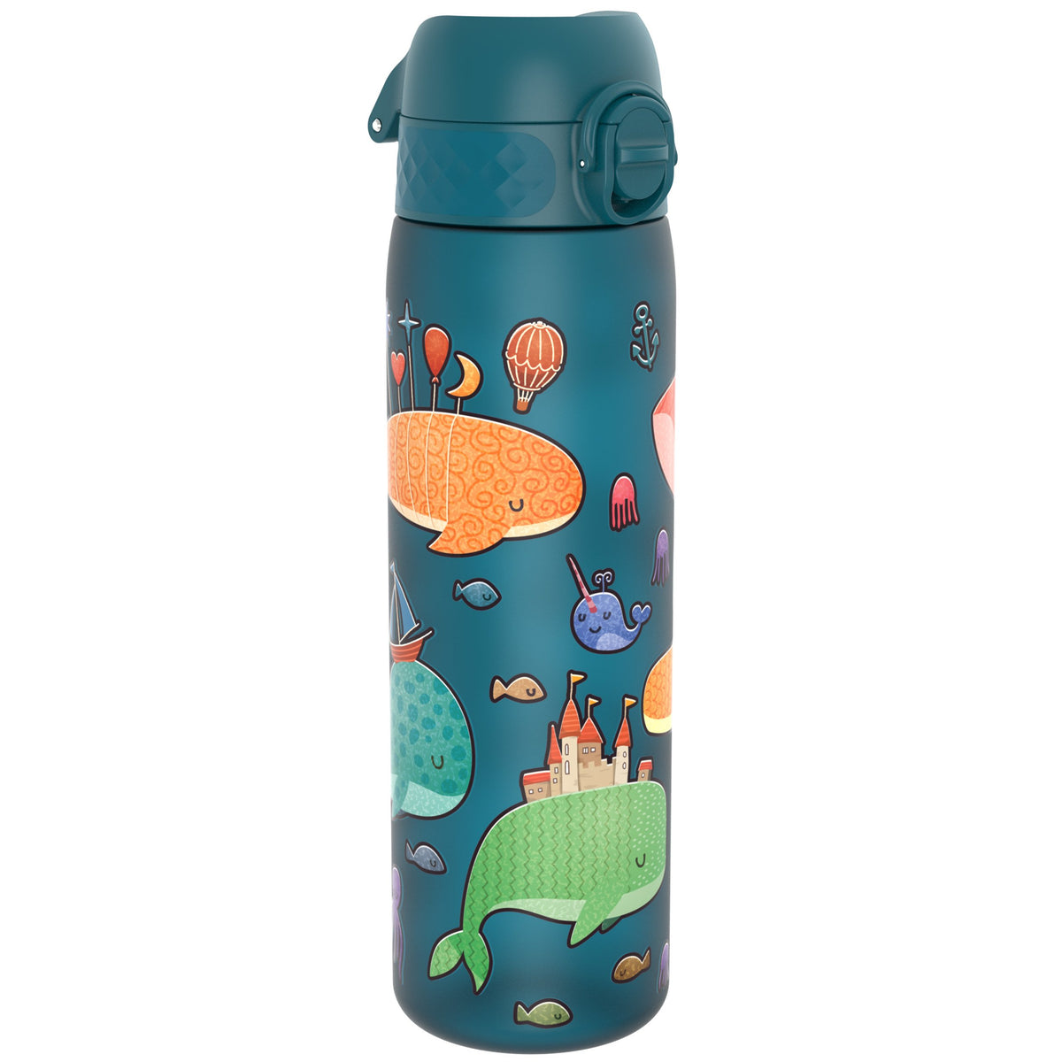 Botella de agua estrecha antifugas, Recyclon, ballenas, 500ml (18oz)