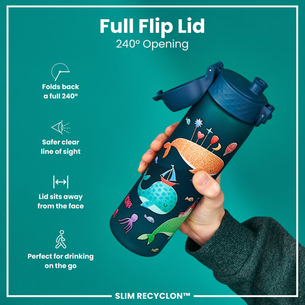 Botella de agua estrecha antifugas, Recyclon, ballenas, 500ml (18oz)