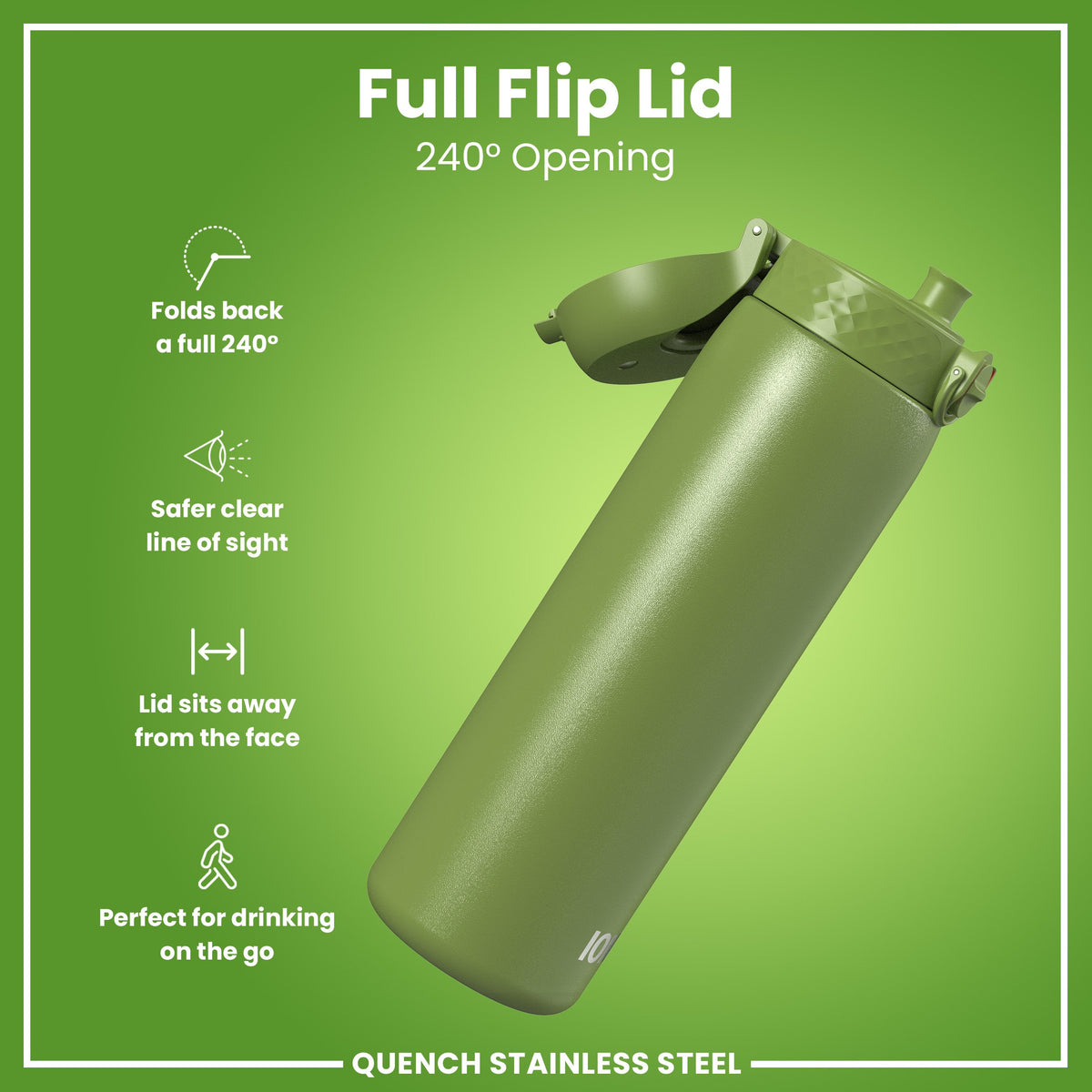 Botella de agua antifugas, 1 litro, acero inoxidable, verde caqui, 1L