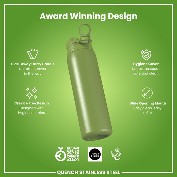 Botella de agua antifugas, 1 litro, acero inoxidable, verde caqui, 1L