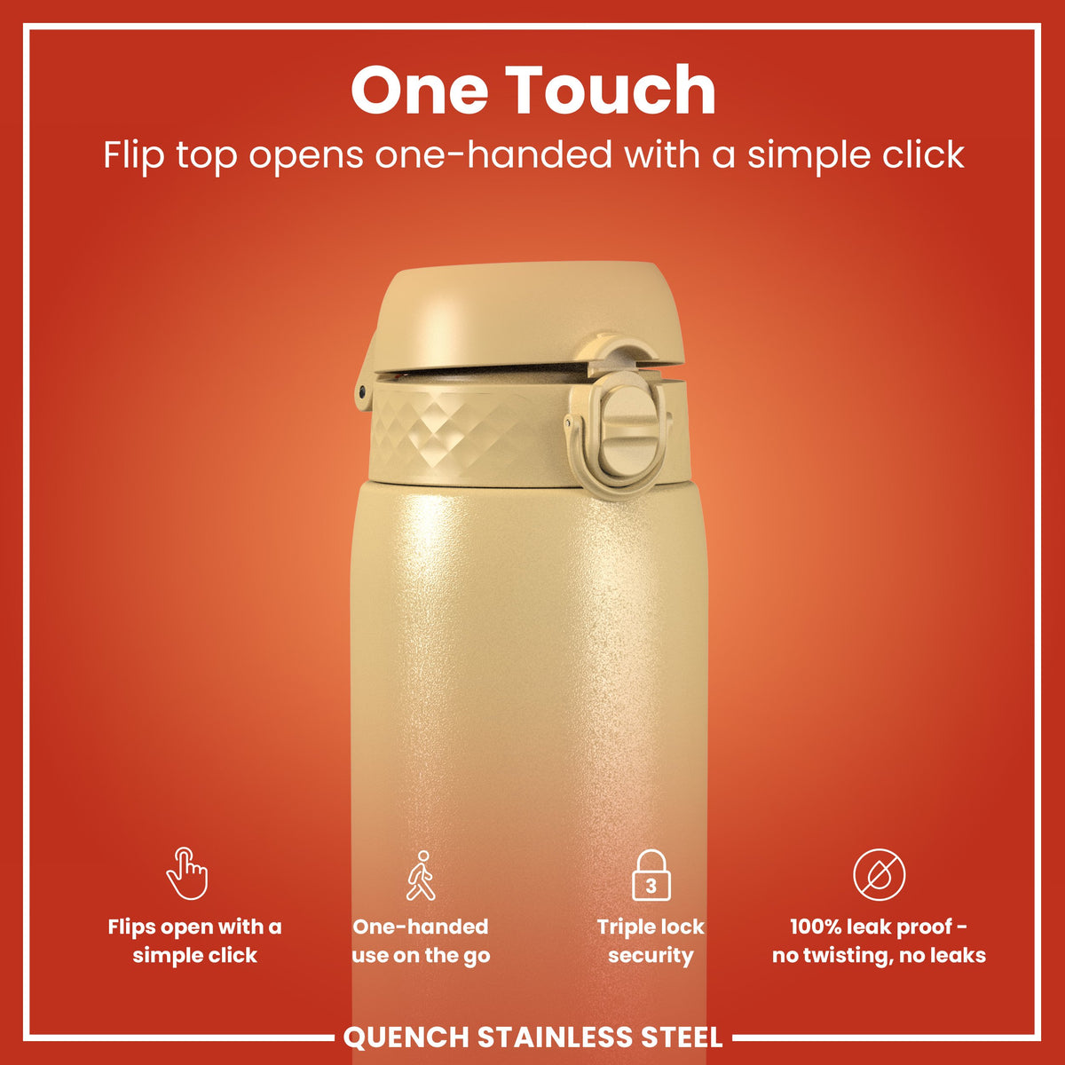 Leak Proof 1 Litre Water Bottle, Stainless Steel, Desert, 1L