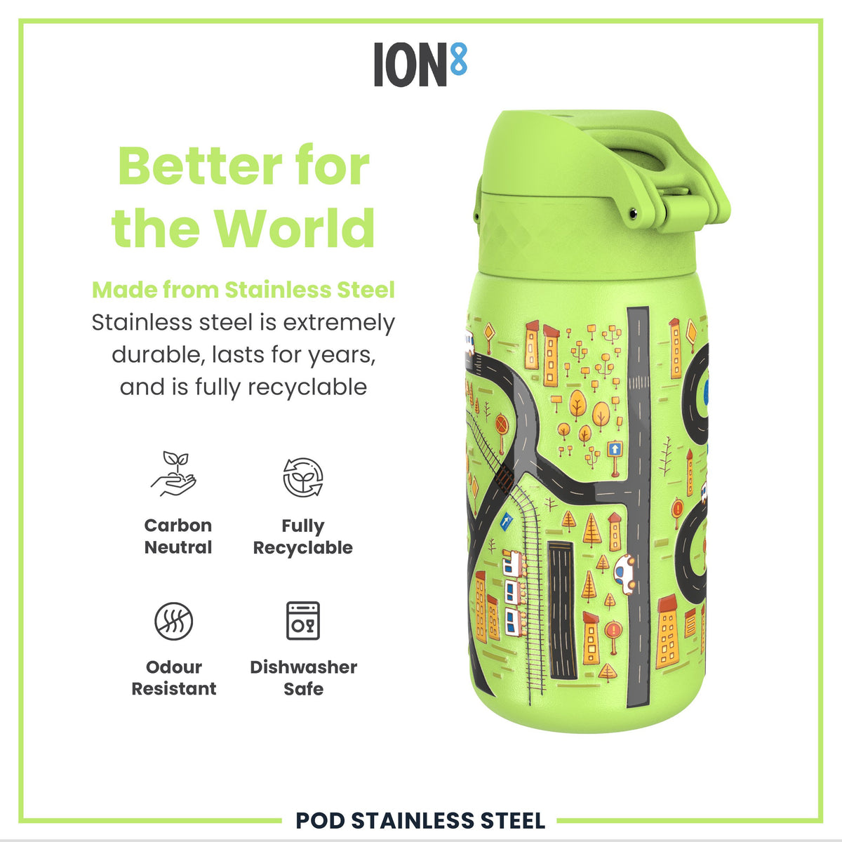 Botella de Agua Antifugas, Acero Inoxidable, Coches, 400ml (13oz)