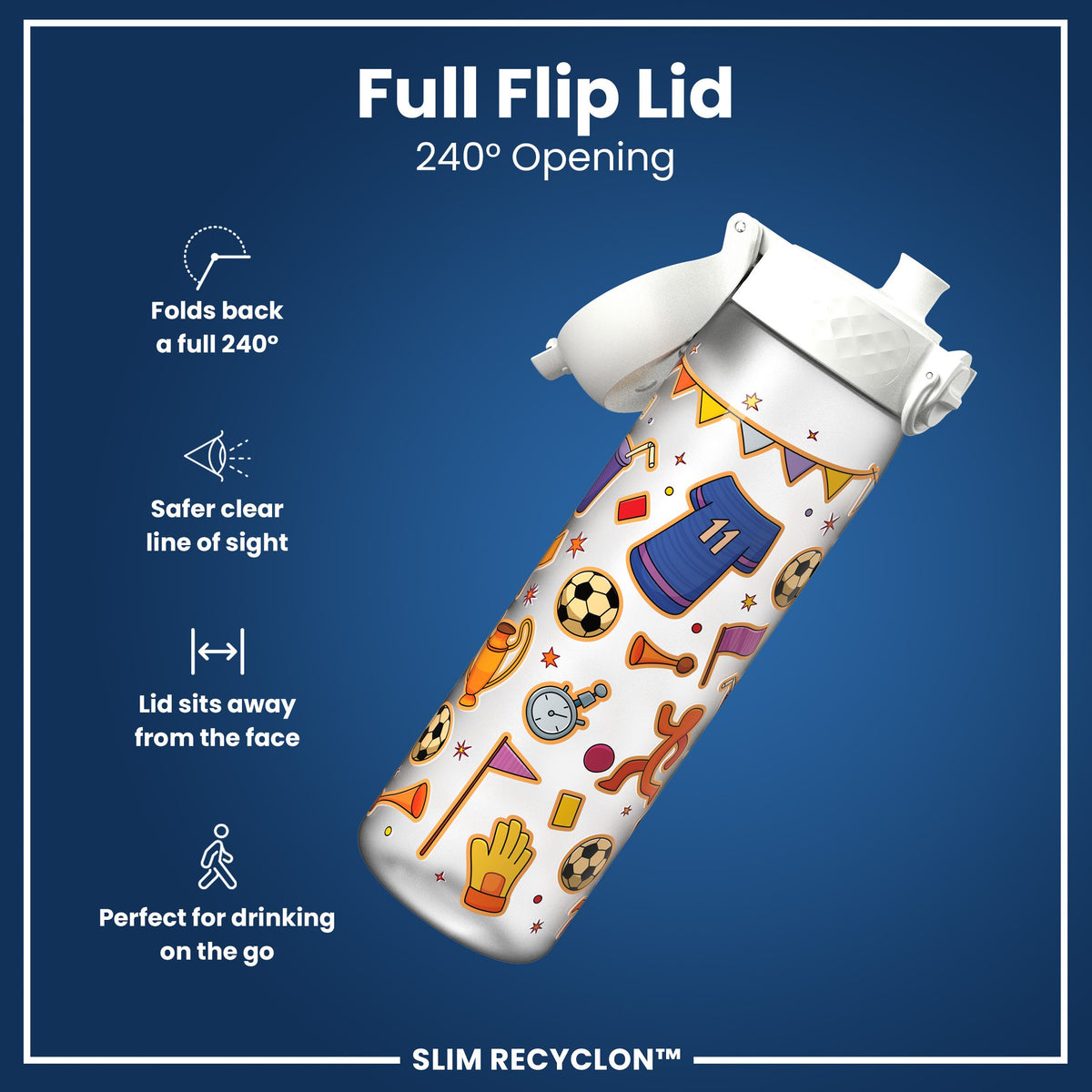 Botella de agua estrecha antifugas, Recyclon, Fútbol, 500ml (18oz)