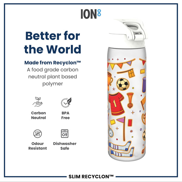 Botella de agua estrecha antifugas, Recyclon, Fútbol, 500ml (18oz)