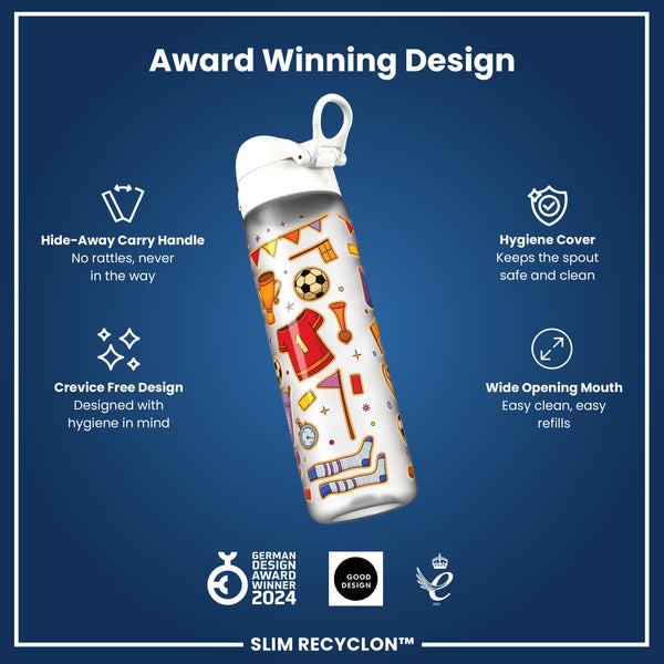 Botella de agua estrecha antifugas, Recyclon, Fútbol, 500ml (18oz)
