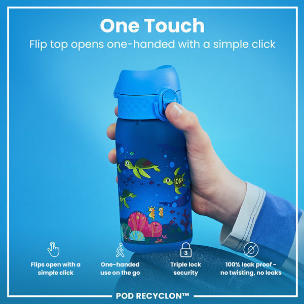 Botella de agua antifugas para niños, Recyclon, tortuga marina, 350 ml (12 oz)