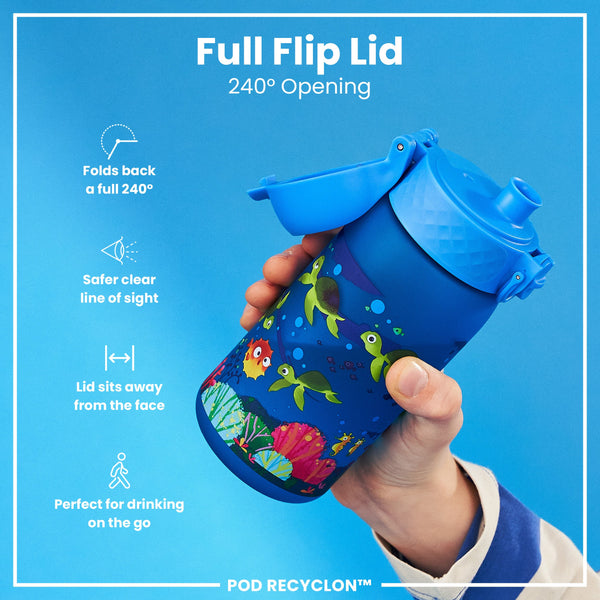 Botella de agua antifugas para niños, Recyclon, tortuga marina, 350 ml (12 oz)