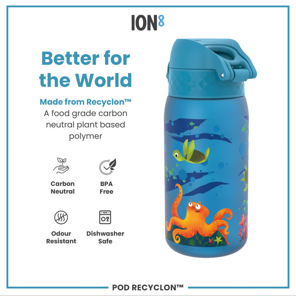 Botella de agua antifugas para niños, Recyclon, tortuga marina, 350 ml (12 oz)