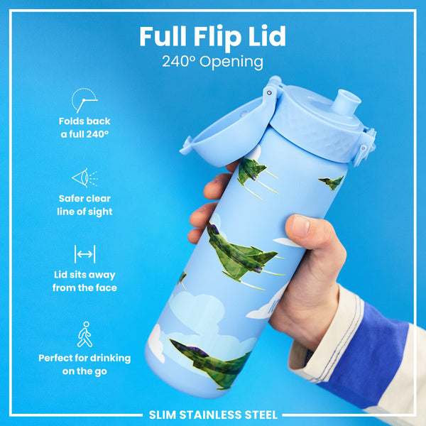 Botella de Agua Estrecha Antifugas, Acero Inoxidable, Aviones de Combate, 600ml (20oz)