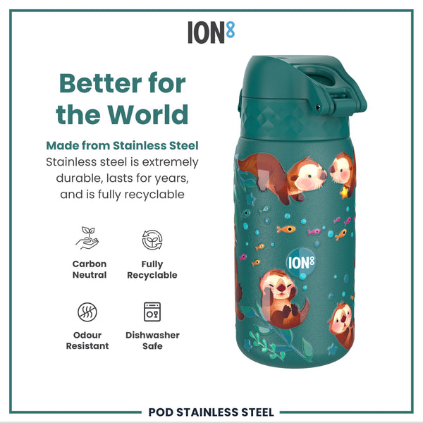 Botella de agua infantil antifugas, acero inoxidable, nutrias, 400ml (13oz)