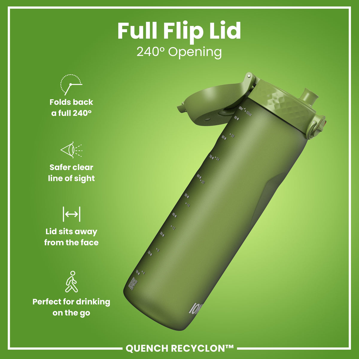 Leak Proof 1 litre Water Bottle, Recyclon, Khaki Green, 1L