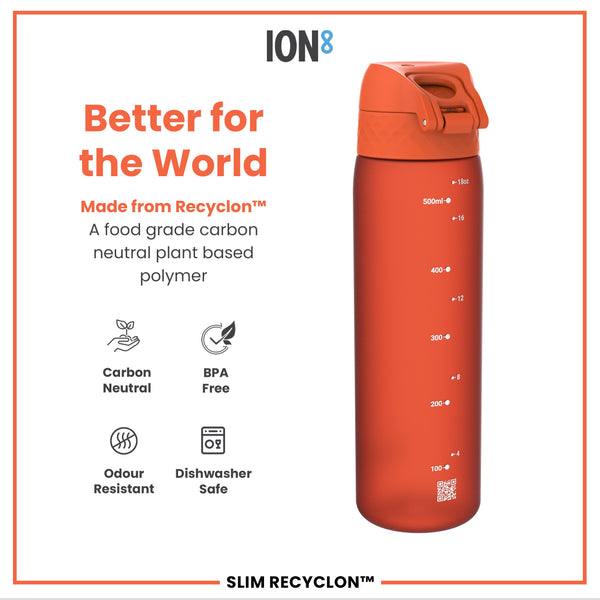 Botella de agua estrecha antifugas, Recyclon, Naranja Vigoroso, 500ml (18oz)