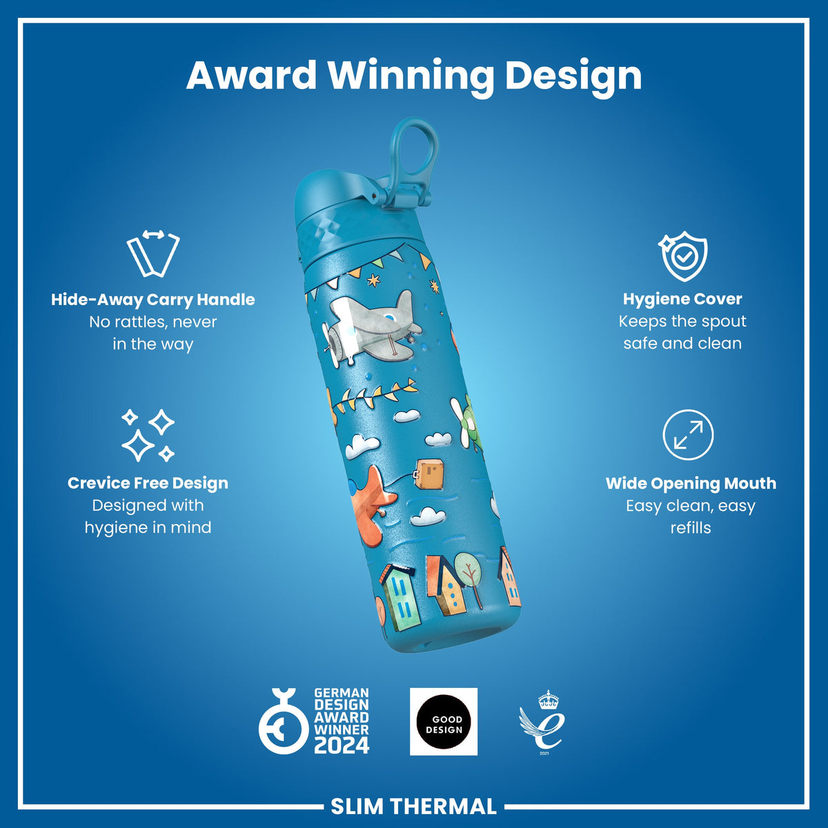 Botella de agua térmica estrecha antifugas, acero inoxidable, para aviones, 500ml (17oz)