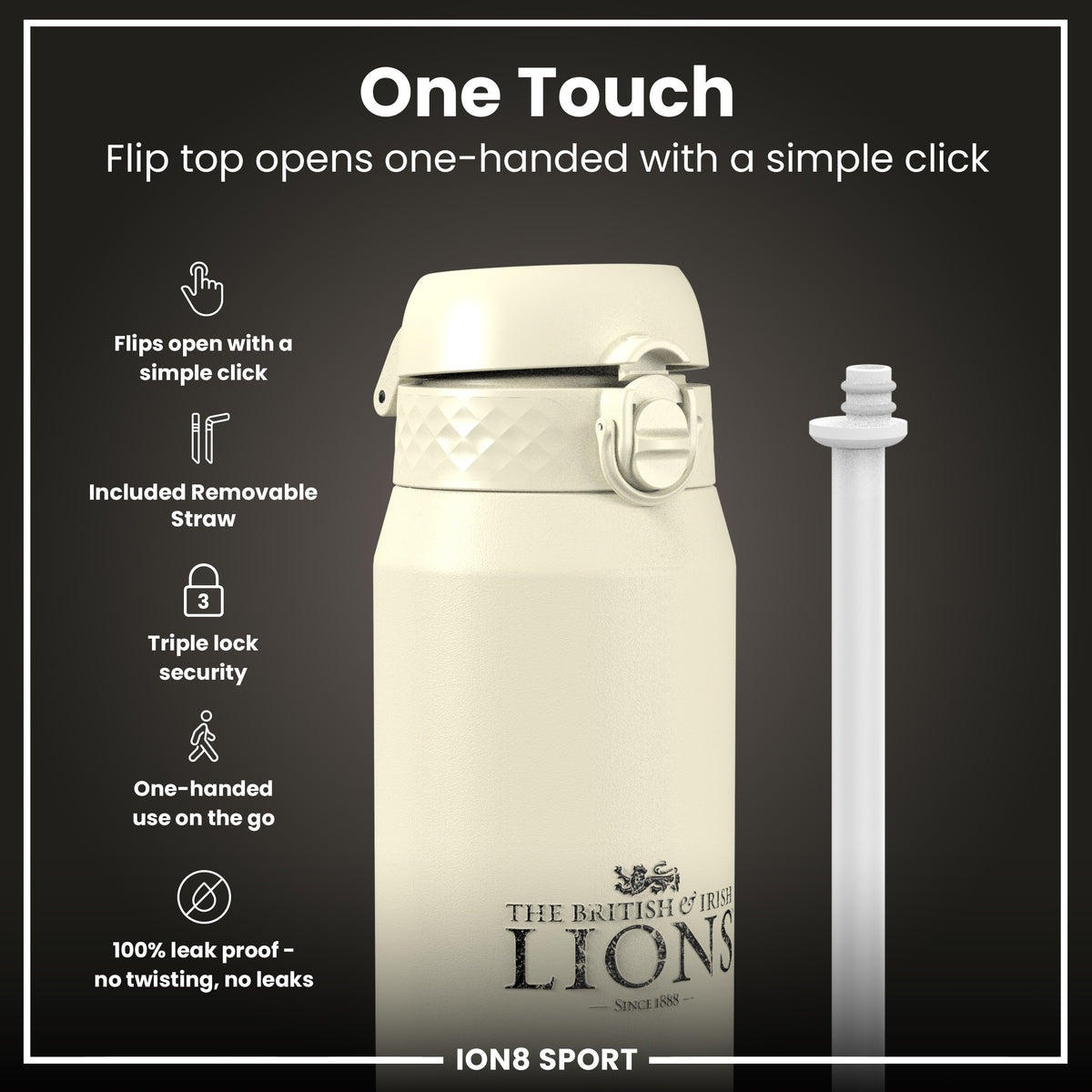 Botella de agua de acero térmico Lions X ION8, British & Irish Lions, escudo, 750ml (24oz)