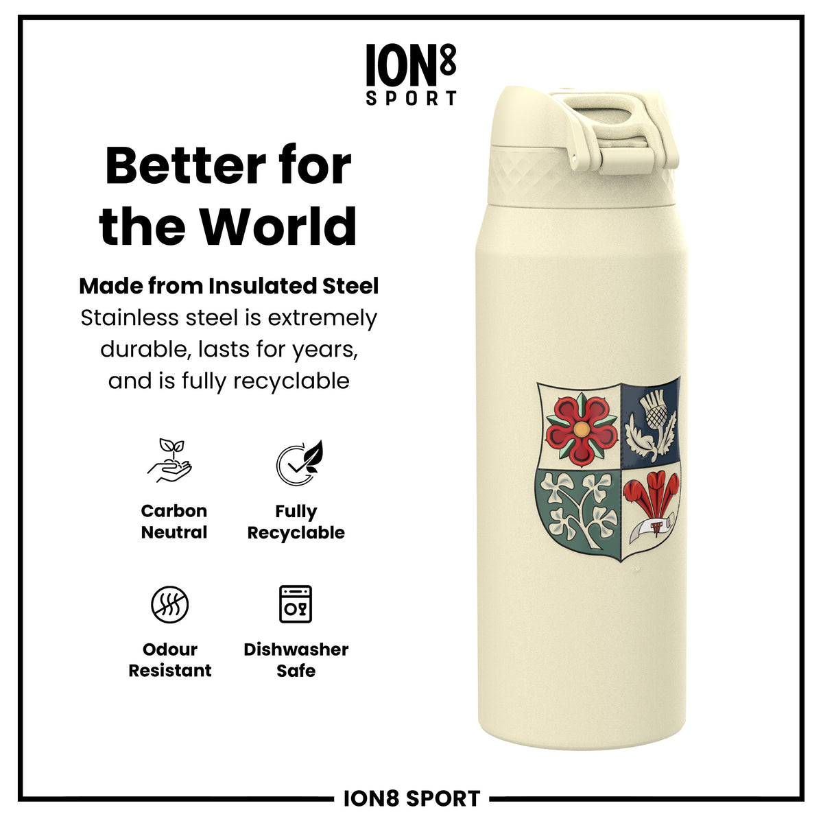 Botella de agua de acero térmico Lions X ION8, British & Irish Lions, escudo, 750ml (24oz)