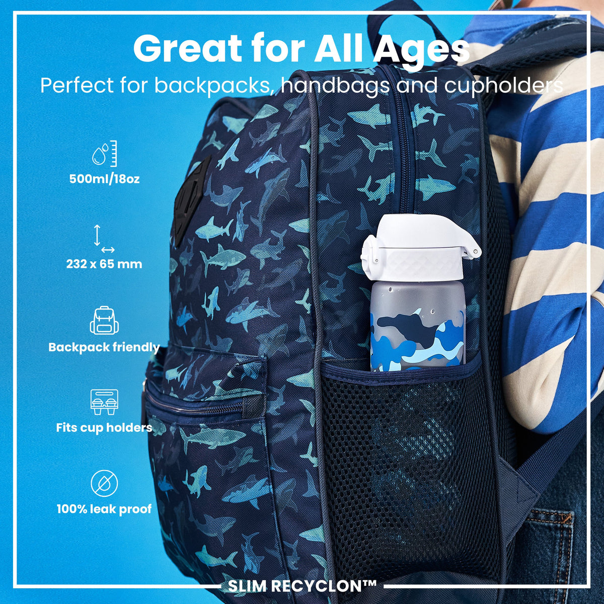 Botella de agua estrecha antifugas, Recyclon, Camuflaje, 500ml (18oz)