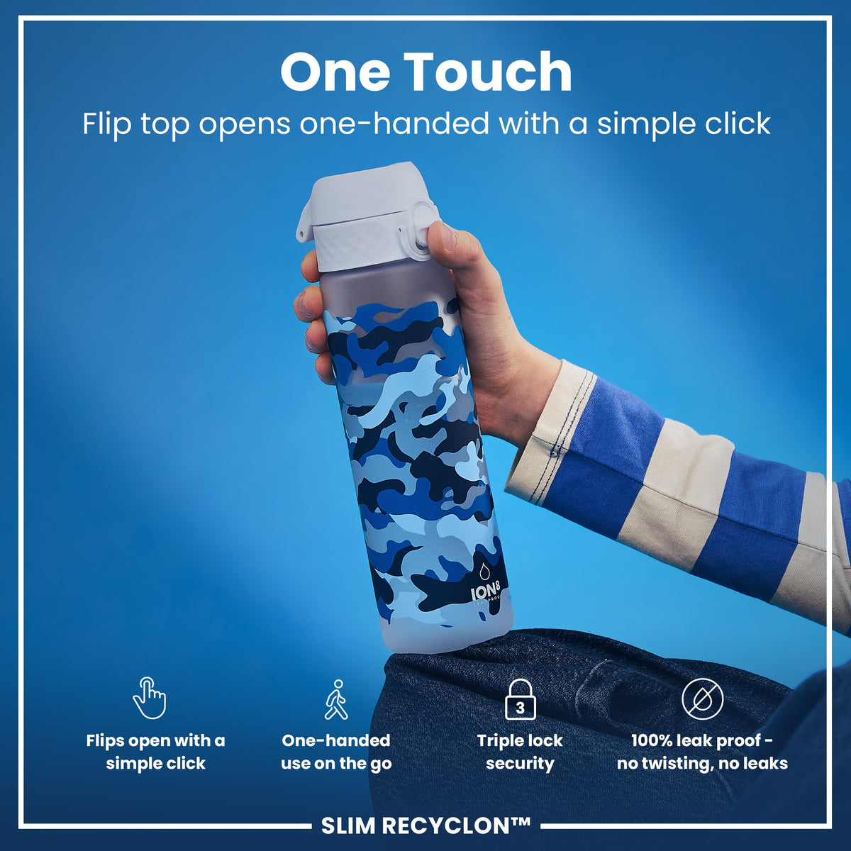 Botella de agua estrecha antifugas, Recyclon, Camuflaje, 500ml (18oz)