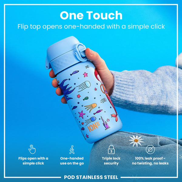 Botella de agua de acero inoxidable antifugas para niños, Sirenas, 400ml (13oz)