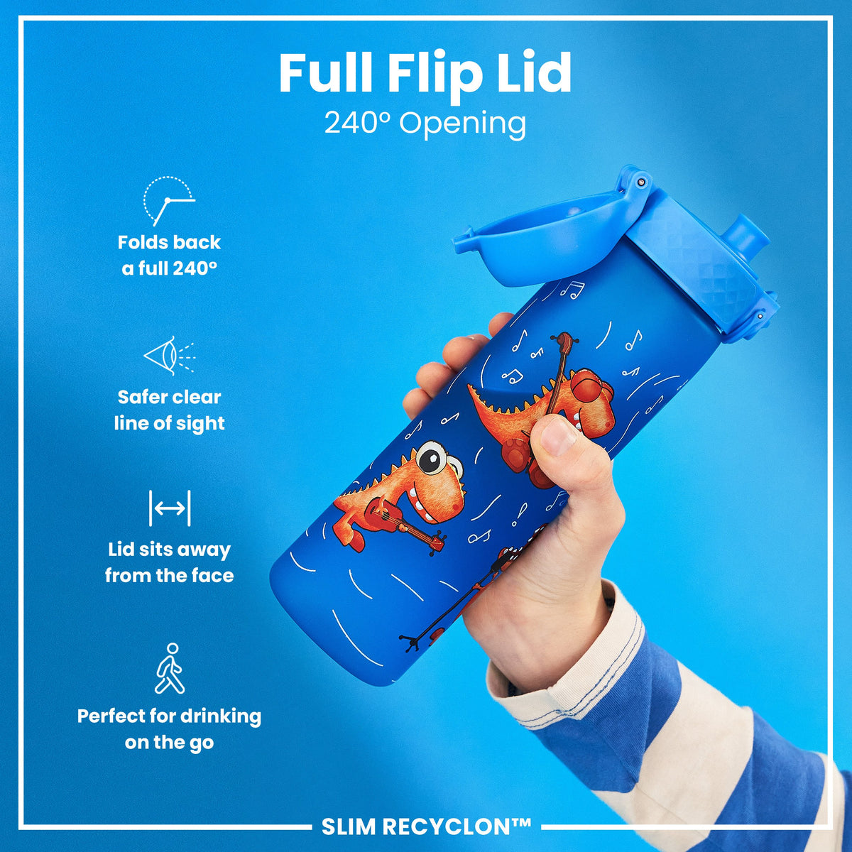 Leak Proof Slim Water Bottle, Recyclon, Dino Band, 500ml (18oz)