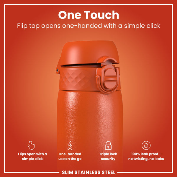 Leak Proof Slim Water Bottle, Stainless Steel, Hearty Orange, 600ml (20oz)