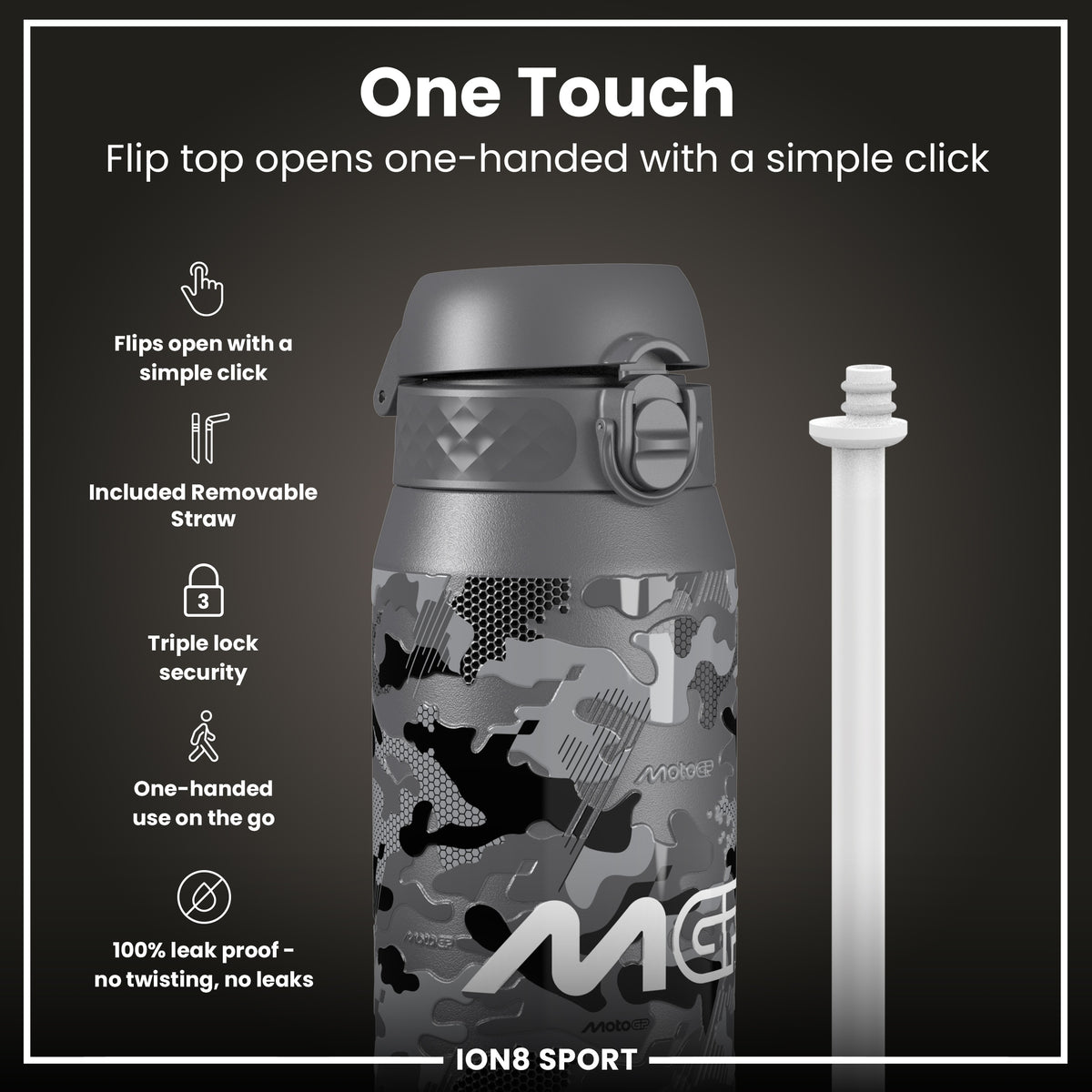 MotoGP x ION8 Insulated Steel Water Bottle, MotoGP Camouflage, 750ml (24oz)