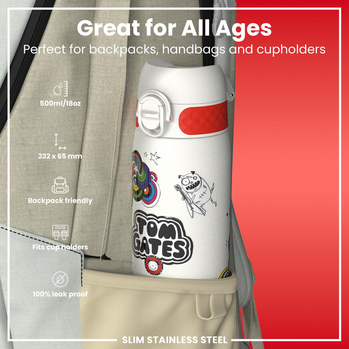 Tom Gates x ION8 Botella de agua, Stainless Steel, Classic Monsters, 600ml (20oz) — foto adicional del producto