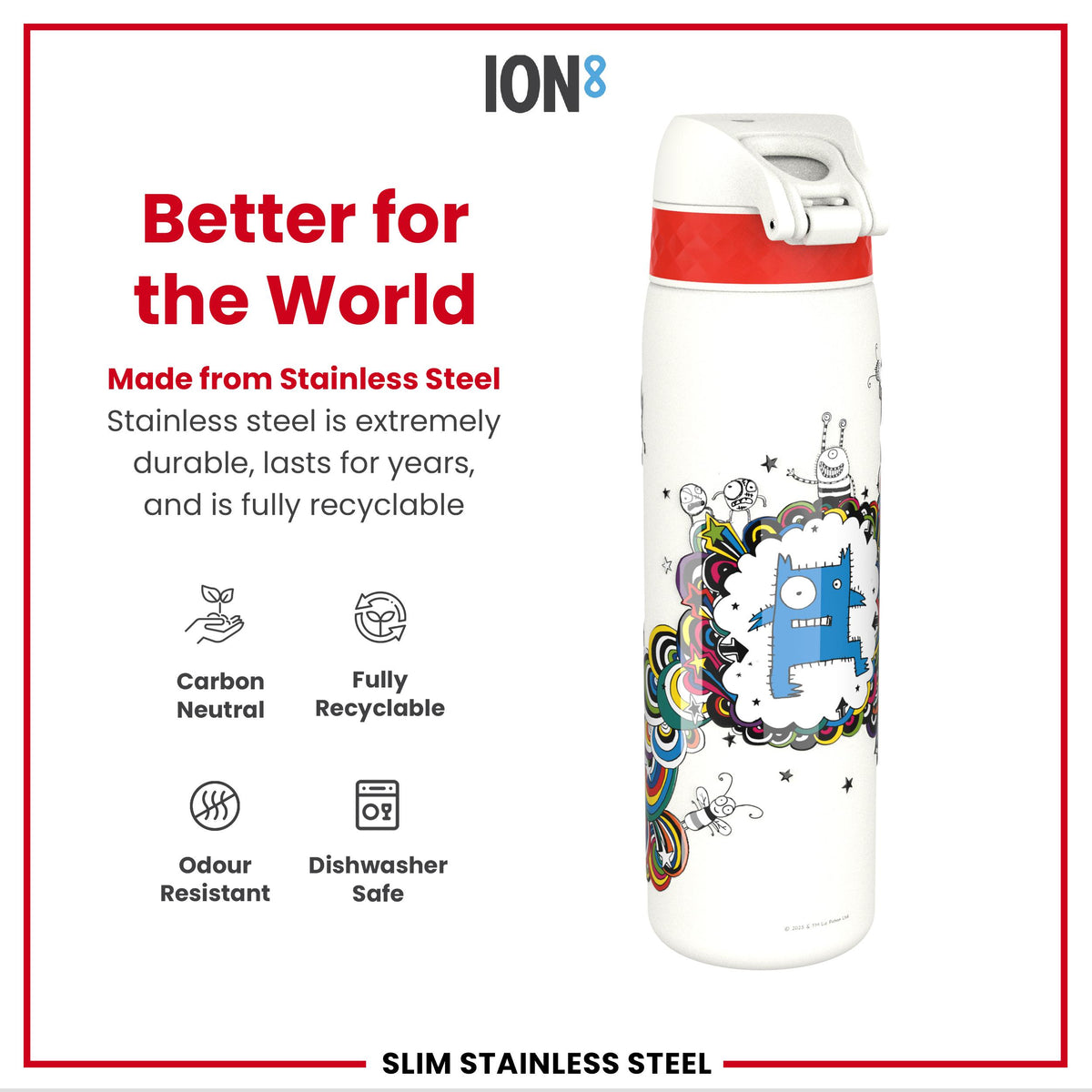 Tom Gates x ION8 Botella de agua, Stainless Steel, Classic Monsters, 600ml (20oz) — foto adicional del producto