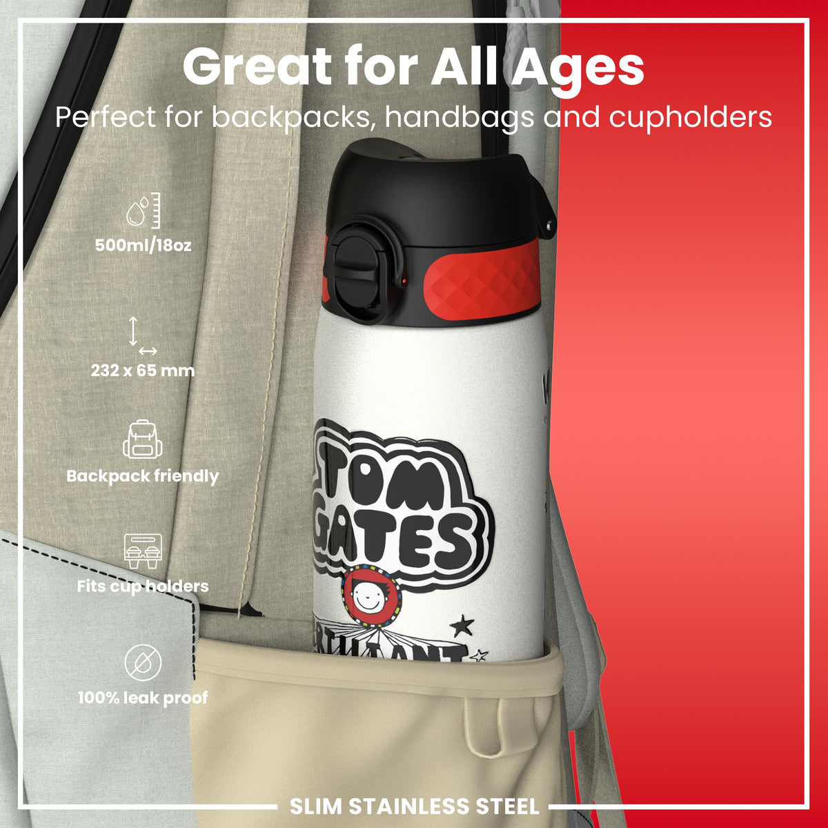 Tom Gates x ION8 Water Bottle, Stainless Steel, Rockstar, 600ml (20oz) — additional product photo