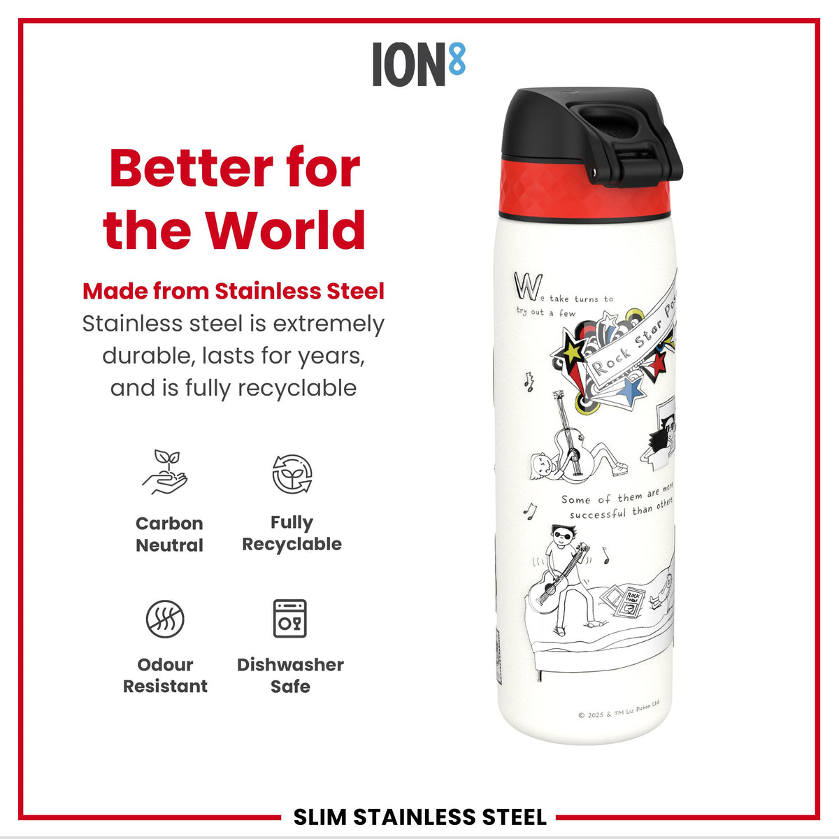 Tom Gates x ION8 Water Bottle, Stainless Steel, Rockstar, 600ml (20oz) — additional product photo