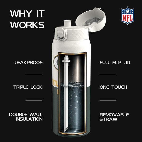 NFL x Ion8 Sports, Insulated Bottle, 50 Series, Green Bay Packers, 750ml (24oz)