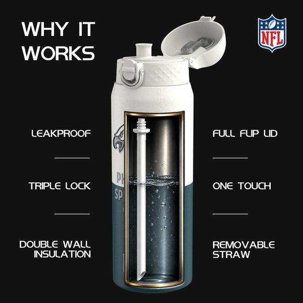 NFL x Ion8 Sports, Insulated Bottle, 50 Series, Philadelphia Eagles, 750ml (24oz)